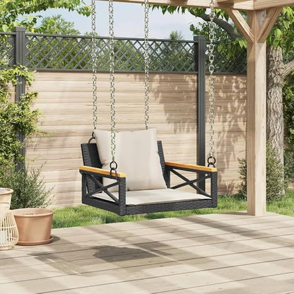 Swing Bench Black and Cream White Garden Bench Patio for Lawn Outdoor