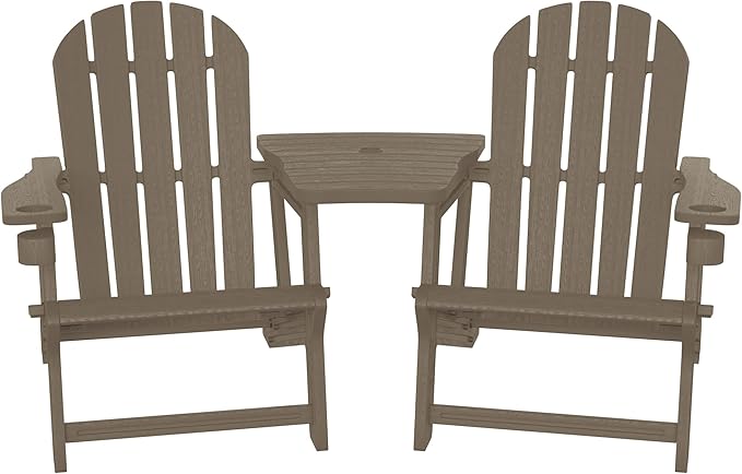 WestinTrends Azura Outdoor HDPE Adirondack Chairs with Connecting Table Tray (Set of 2), Weathered Wood