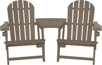 WestinTrends Azura Outdoor HDPE Adirondack Chairs with Connecting Table Tray (Set of 2), Weathered Wood