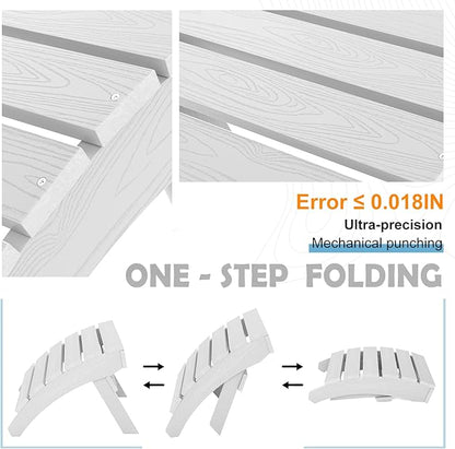 MXIMU Folding Adirondack Ottoman Set of 4: HIPS Plastic Outdoor Footrest Easy Assembly - All Weather Foot Stool Foot Rest for Adirondack Chair Use in Patio Garden Backyard Pool (White)