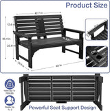 Outdoor Bench Weatherproof - HDPE 2-Person Garden Bench with Cup Holders, Bench Furniture with Backrest and Armrests - Photo 2