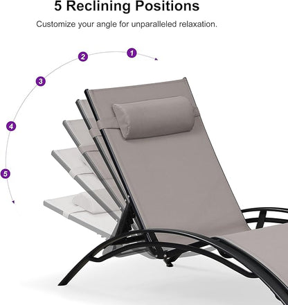 PURPLE LEAF Patio Oversized Chaise Lounge Chair Set with 2 Side Table Pool Adjustable Recliner Chairs for Outside Beach Outdoor Sunbathing Tanning Poolside Lounges