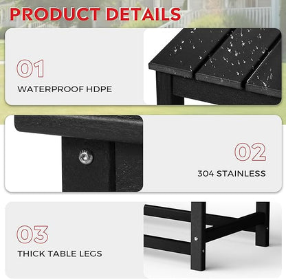 Costaelm Lakeview 7-Piece HDPE Outdoor Patio Furniture Adirondack Conversation Set, Black