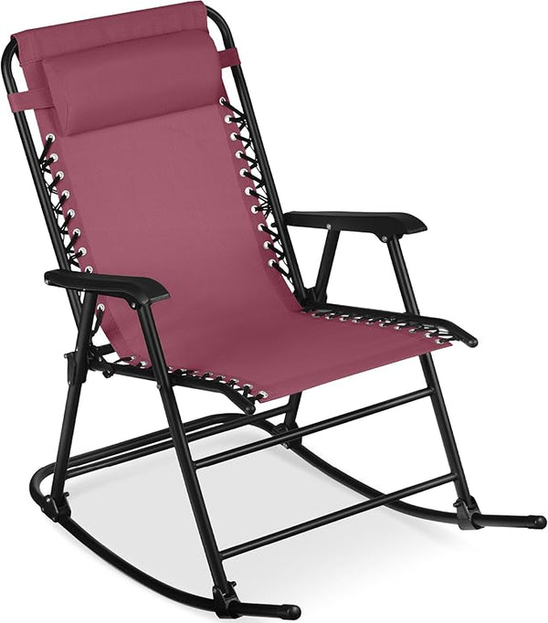 Best Choice Products Outdoor Folding Rocking Chair, Zero Gravity Lounge Chair, Patio Rocker w/Headrest Pillow - Burgundy - Photo 1