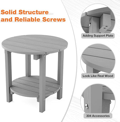 YEFU Adirondack Side Table, 18" Double Outdoor Side Table Set of 2, Poly Lumber end Table, Weather Resistant for Indoor, Patio, Pool, Porch, Backyard-Grey