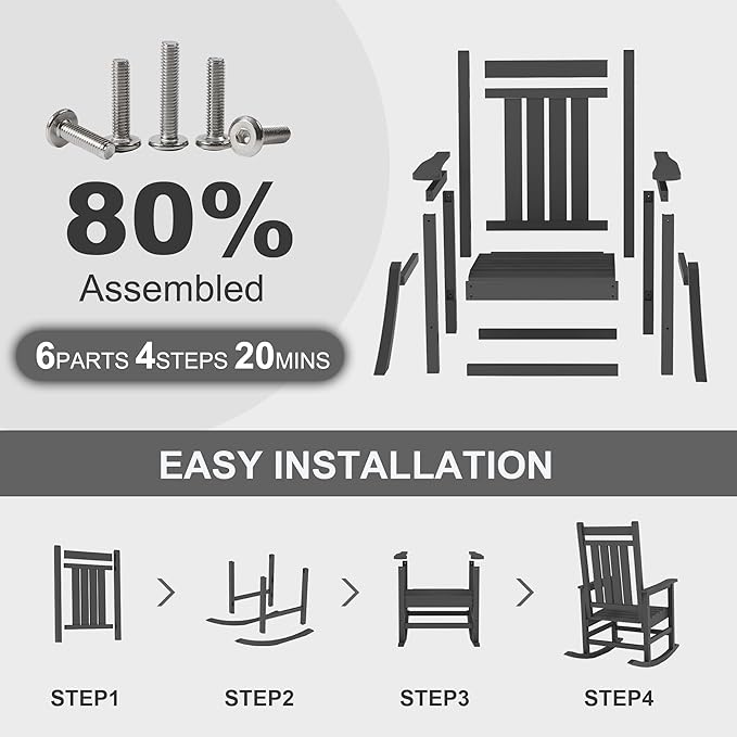 Outdoor HDPE Rocking Chairs, HDPE Oversized Patio Rocking Chairs, All Weather Resistant Porch Rocker, Heavy Duty Front Plastic Rockers for Outside