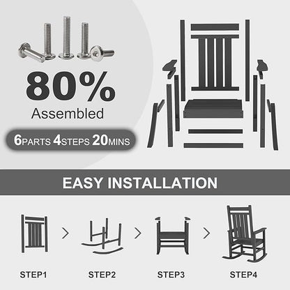Outdoor HDPE Rocking Chairs, HDPE Oversized Patio Rocking Chairs, All Weather Resistant Porch Rocker, Heavy Duty Front Plastic Rockers for Outside