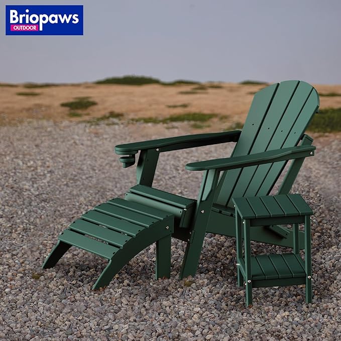 BRIOPAWS Adirondack Ottomans | Folding | Set of 2 | HDPE Plastic | Forest Outdoor Foot Rest | All Weather | Patio Footrest for Adirondack Chair | Foot Stool for Deck Porch | 19.7W x 18.5L x 13H Inch
