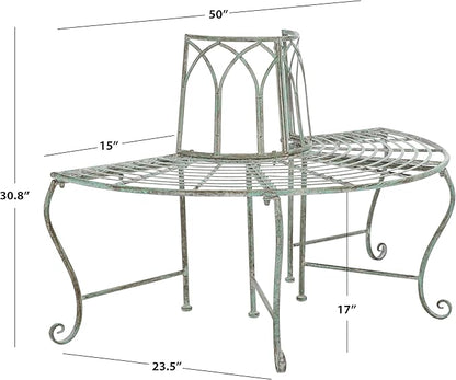 SAFAVIEH Outdoor Furniture Collection – Abia Antique Dark Green Distressed Wrought Iron 50-Inch Curved Tree Bench, Garden & Patio Seating (PAT5018D)