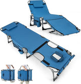 GYMAX Tanning Chair, 330LBS Beach Lounge Chair with Face Arm Hole & Hand Shoulder Strap, Folding Layout Sunbathing Chair - Photo 1