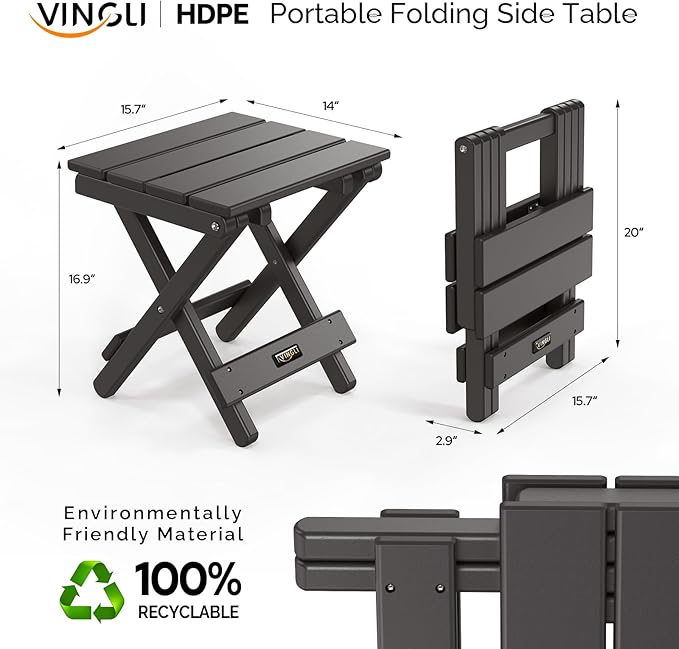 VINGLI Small HDPE Folding Side Table, Plastic Waterproof Portable Adirondack Coffee End Tables, All Weather for Patio - Photo 2