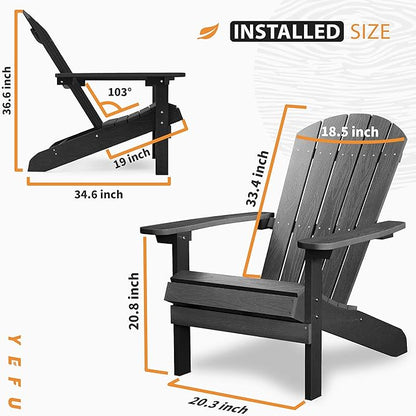 YEFU 3-Piece Adirondack Chair and Table Set: Outdoor Lounge Furniture Set - Outdoor Chair Plastic Weather Resistant with Wide Armrests for Patio Lawn Pool Porch Garden(Black