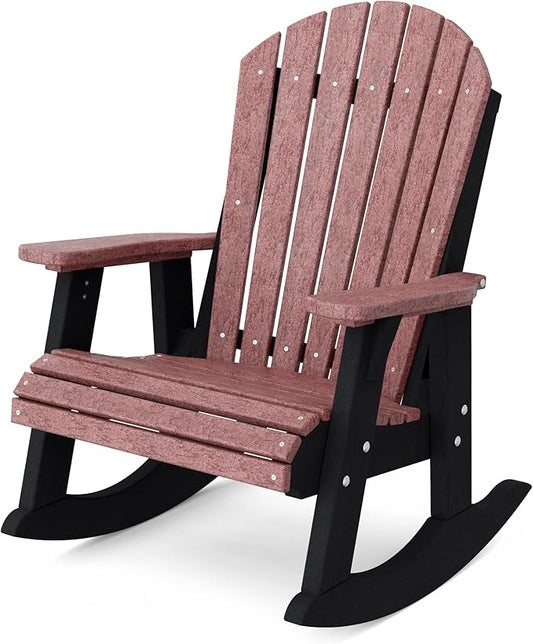 Wildridge Heritage Adirondack Rocking Chair, Cherrywood and Black - Outdoor Weather Resistant HDPE Rocking Chair for Patio, Deck, Fire Pit