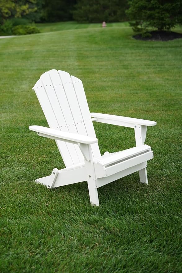 WADDELL Wood Adirondack Chair (White) | Timeless Coastal Design Folding Beach Chair, 400 Lb. Capacity | Stylish Seating for Patio Lounge, Deck, Fire Pit | Durable Outdoor Wooden Chairs for Relaxation