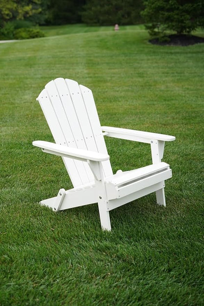 WADDELL Wood Adirondack Chair (White) | Timeless Coastal Design Folding Beach Chair, 400 Lb. Capacity | Stylish Seating for Patio Lounge, Deck, Fire Pit | Durable Outdoor Wooden Chairs for Relaxation