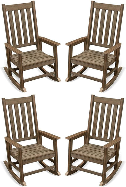 Outdoor Rocking Chair Set of 4, HDPE Oversized Patio Rocking Chairs, Weather Resistant, 350lbs Heavy Duty Porch Rocker with High Back for Backyard, Fire Pit, Garden and Indoor (Bright Brown)