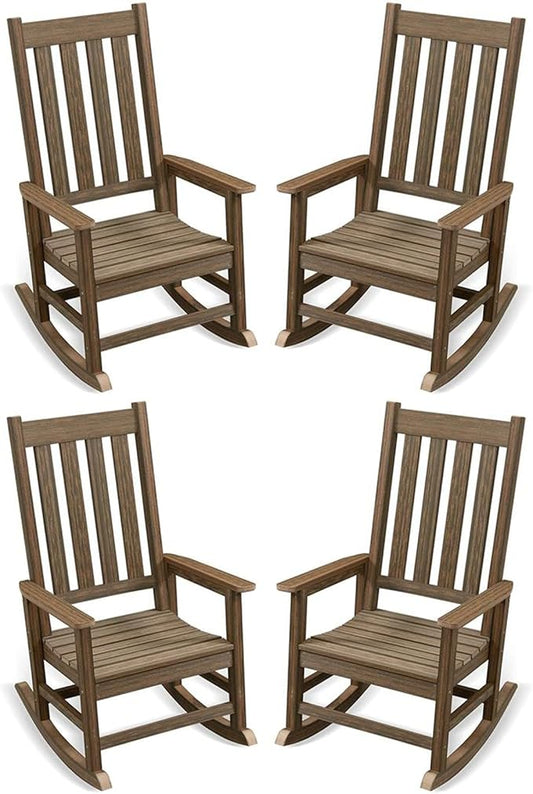 Outdoor Rocking Chair Set of 4, HDPE Oversized Patio Rocking Chairs, Weather Resistant, 350lbs Heavy Duty Porch Rocker with High Back for Backyard, Fire Pit, Garden and Indoor (Bright Brown)