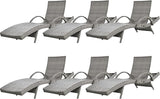 80'' Outdoor Wicker Chaise Lounge Chairs Set of 6, Patio Rattan Reclining Chair with Pull-Out Side Table - Photo 1