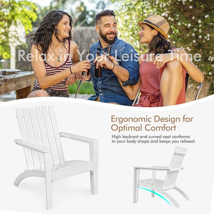 Tangkula Adirondack Chair Acacia Wood Outdoor Armchairs, Weather Resistant for Patio Garden Backyard Deck Fire Pit, Lawn Porch Furniture & Lawn Seating, Campfire Chairs, Adirondack Lounger (1, White)