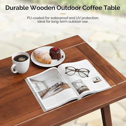 VINGLI Outdoor Folding Coffee Table, Natural Poplar Wood Patio Coffee Table, No Assembly Required, Ideal for Balcony, Porch, and Living Room, Rectangle, Natural