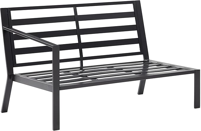 Crosley Furniture Clark Outdoor Sectional Left Side Loveseat, 2-Person Patio Couch for Deck, Backyard, Matte Black with Taupe Cushions
