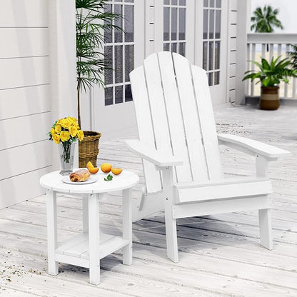 MXIMU Round Outdoor Side Table Adirondack Tables 18 Inch Chairside End Tables with Storage Shelf, 2-Tier Plastic Patio Side Table, Weather Resistant for Balcony Backyard Lawn (White, 2 Pack)