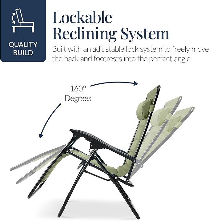 Best Choice Products Oversized Padded Zero Gravity Chair, Folding Outdoor Patio Recliner - Photo 7
