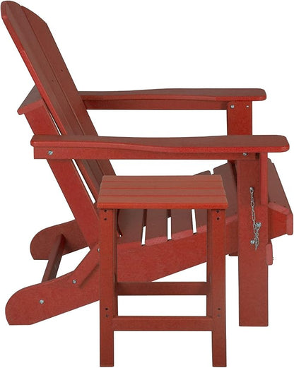 WestinTrends Malibu 2-Pieces Adirondack Chair Set with Side Table, All Weather Outdoor Seating Plastic Patio Lawn Chair Folding for Outside Porch Deck Backyard, Red