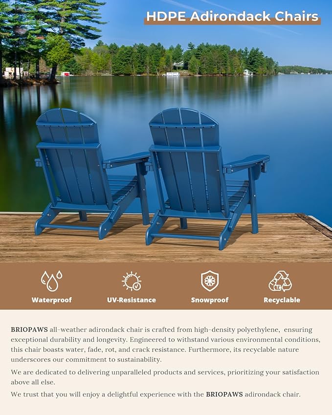 BRIOPAWS Folding-Adirondack-Chairs Set of 4 | HDPE | Fire Pit Chair | Cup Holder | Weather Resistance | Blue | for Outdoor Backyard Deck Patio