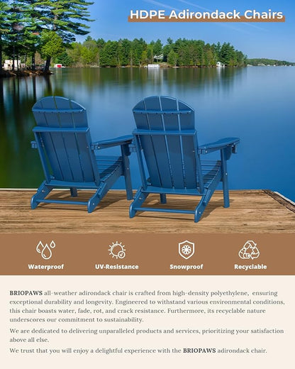 BRIOPAWS Folding-Adirondack-Chairs Set of 6 | HDPE | Fire Pit Chair | Cup Holder | Weather Resistance | Blue | for Outdoor Backyard Deck Patio