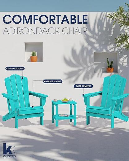 KINGYES Folding Adirondack Chair, HDPE All-Weather Patio Chairs, Wooden Textured Lawn Chair for Poolside, Backyard, Deck, Fire Pit, Aruba