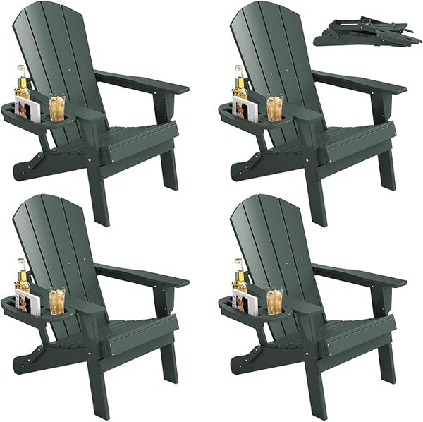 FOOWIN Folding Adirondack Chair Set of 4, HDPE Adirondack Chairs with Cup Holder - Photo 1