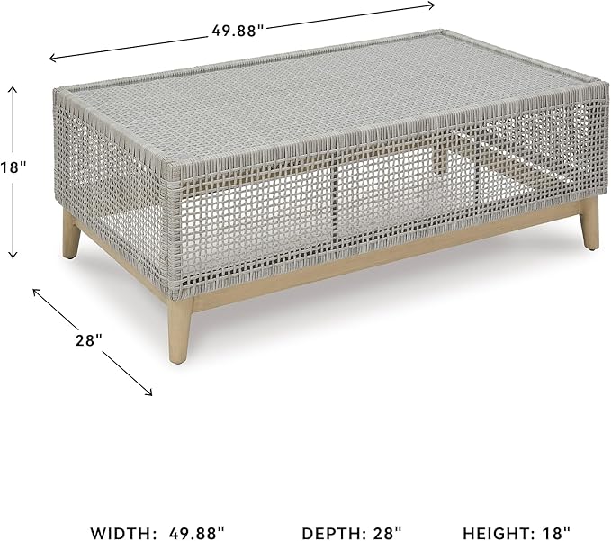 Signature Design by Ashley Seton Creek Casual Resin Wicker Outdoor Coffee Table with Tempered Glass Tabletop - Photo 3