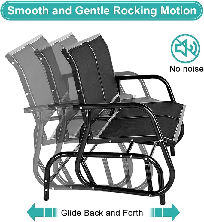 Esright Outdoor Glider Bench for 2 Person Outside Patio Gliders Loveseat Porch Glider Swing with Powder Coated Steel Frame for Backyard, Garden, Balcony (Black)