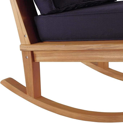 Modway Marina Outdoor Patio Teak Rocking Chair in Natural Navy