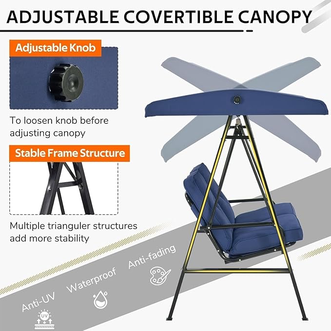 AECOJOY 2-Seat Outdoor Patio Swing Chair with Cover, Porch Swings Chairs for Adult - Photo 5