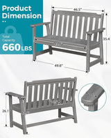 Outdoor Bench, 2-Person HDPE Garden Bench, All Weather Poly Patio Bench for Outdoors, Garden, Backyard, Porch and Park - Photo 3