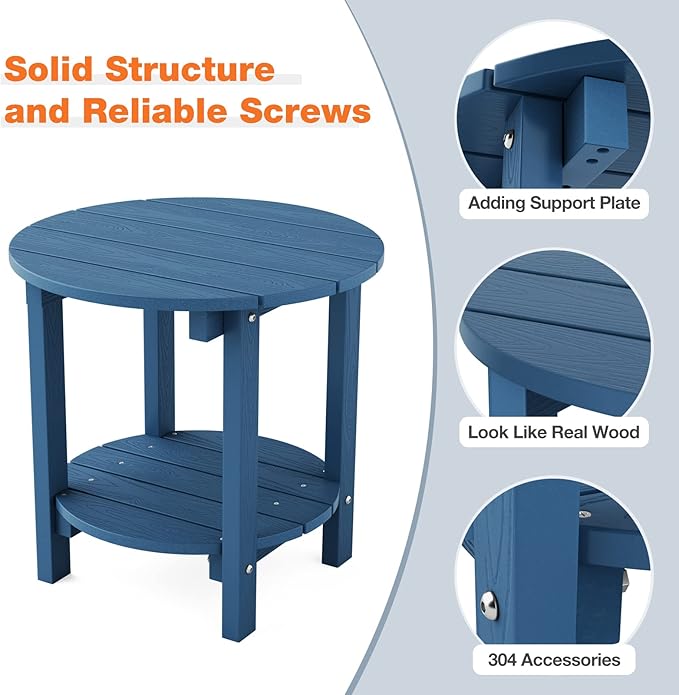 YEFU Adirondack Side Table, 18" Double Outdoor Side Table, Poly Lumber end Table, Weather Resistant for Indoor, Patio, Pool, Porch, Backyard-Navy