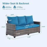 All Weather Patio Couch, 3 Seat Outdoor Couch with High Curved Back and Peacock Blue Thick Cushions - Photo 2