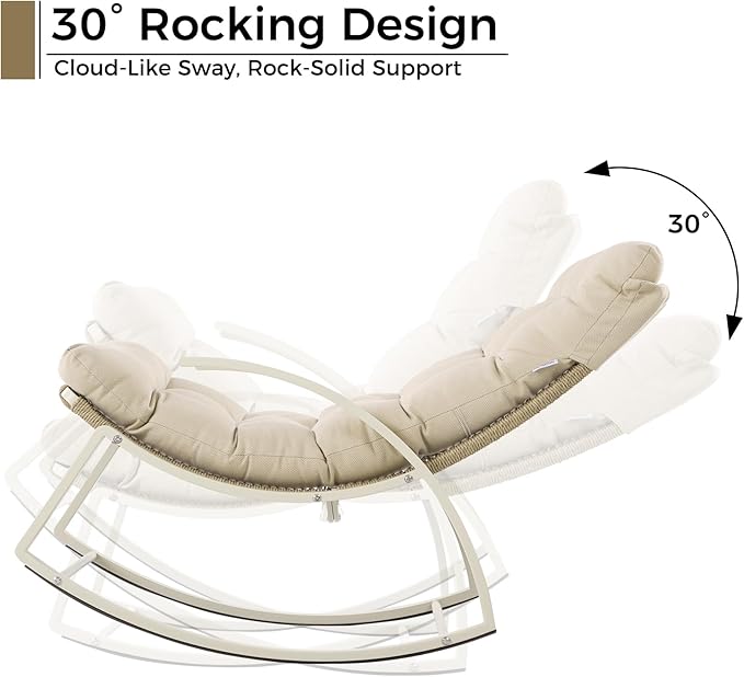 IRONCK Outdoor Rocking Chair with Armrest and Cushion, Patio Rocking Chair, 480lbs Capacity - Photo 8