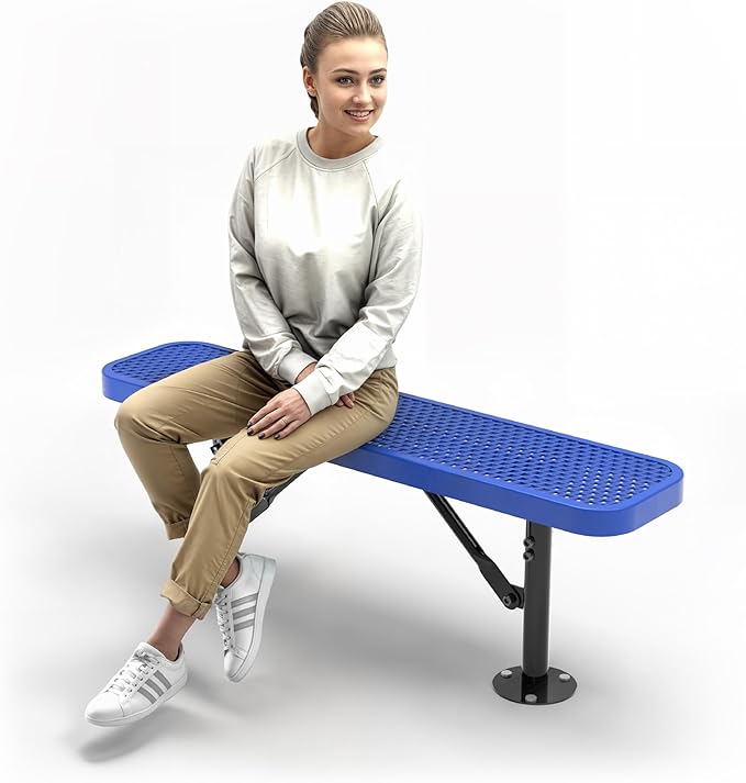 Heavy-Duty Outdoor Metal Bench, Thermoplastic-Coated, Surface, Weatherproof, Commercial-Grade for Parks, Gardens, Patios, Stores & More (4 Ft - Surface, Blue)