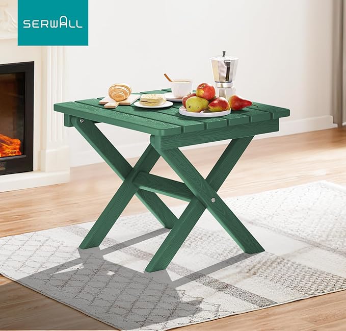 SERWALL Portable Folding Outdoor Side Table - Adirondack Style, HDPE Material, No Assembly Required - Photo 8