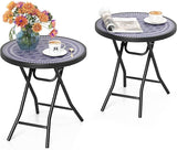 Tangkula Round Folding Side Table, 18 Inch Patio Coffee Table with Tempered Glass Tabletop and Metal Frame - Photo 1