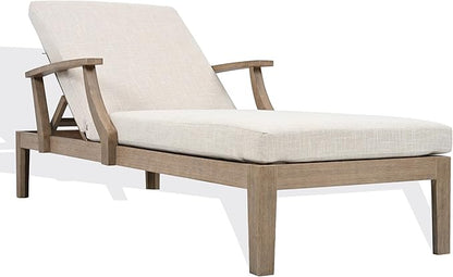 SAFAVIEH Couture Outdoor Patio Furniture Collection - Martinique Chaise Lounge Chair, Natural Teak Solid Wood with Removable Beige Cushions (CPT1066A)