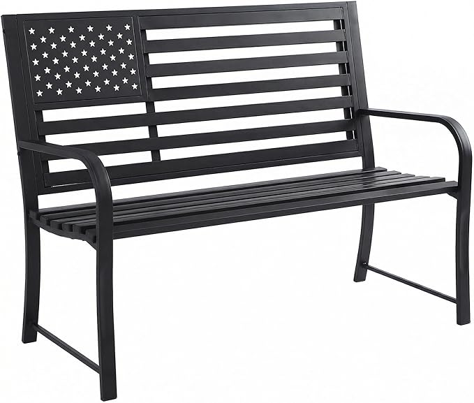 50" Garden Bench Outdoor Bench with American Flag Style - Photo 1