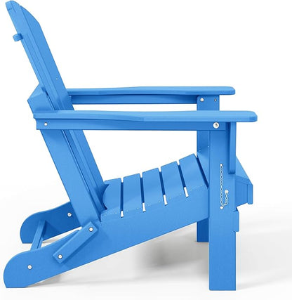WO WESTIN OUTDOOR HDPE Laguna 3PC Outdoor Poly Adirondack Chair Set with Side Table, Pacific Blue