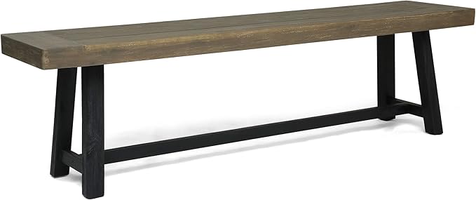 Christopher Knight Home Toby Outdoor Acacia Wood Bench, Sandblast Gray Finish and Black