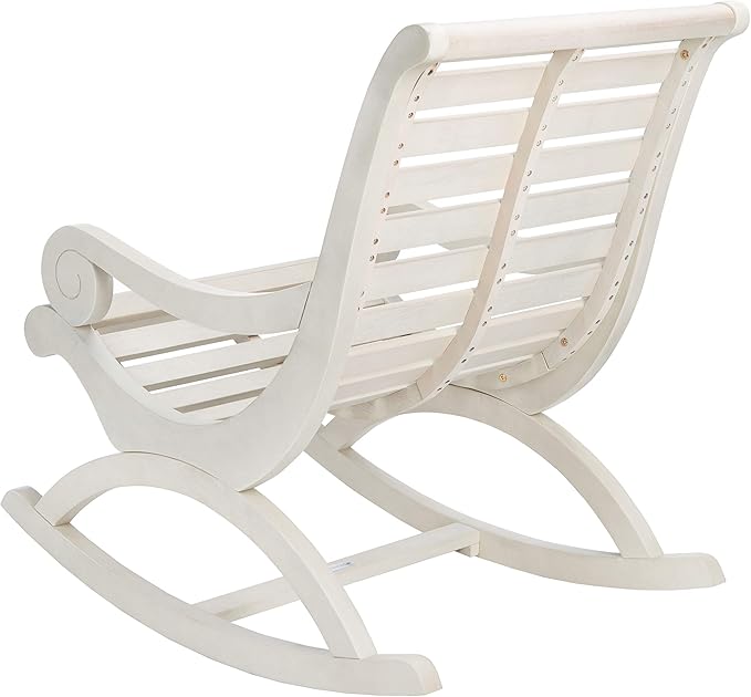 Safavieh Outdoor Sonora White Wash Eucalyptus Wood Scroll Arms Rocking Chair