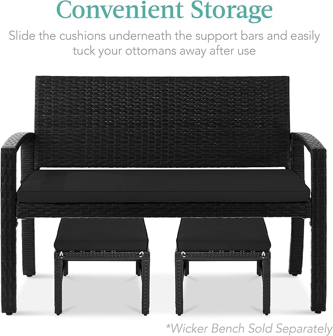 Best Choice Products Set of 2 Wicker Ottomans, Multipurpose Outdoor Furniture for Patio, Backyard, Additional Seating - Photo 5