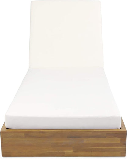 Abraham Outdoor Acacia Wood Chaise Lounge with Cushion (Set of 2), Teak and Cream